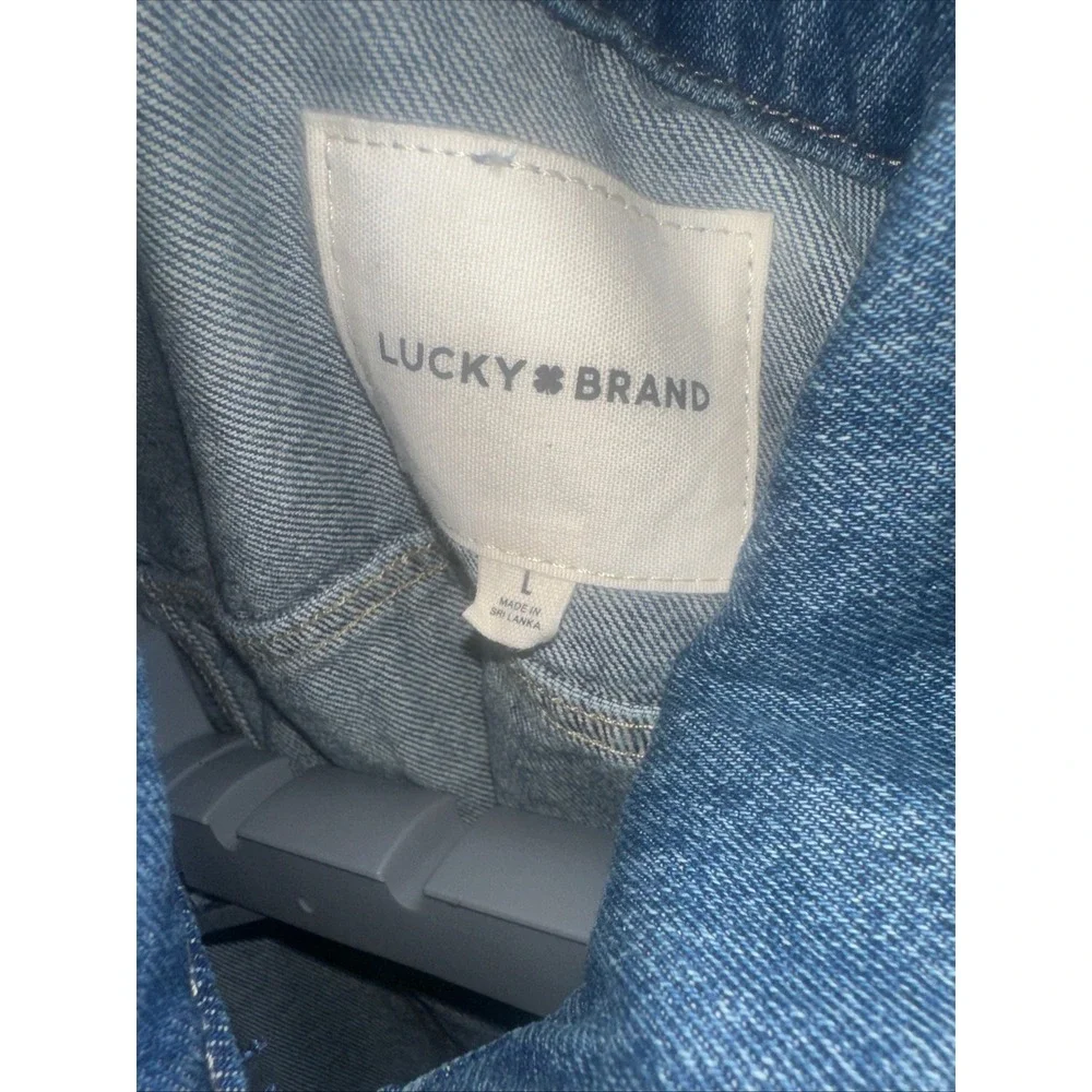 Lucky Brand Denim Jacket Embellished Star Applique Blue Jean Womens size large - Picture 9 of 12